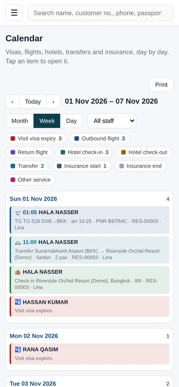 The calendar on a phone