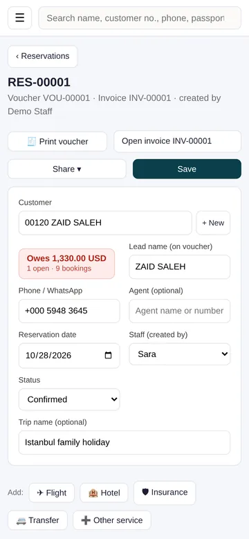 A reservation on a phone