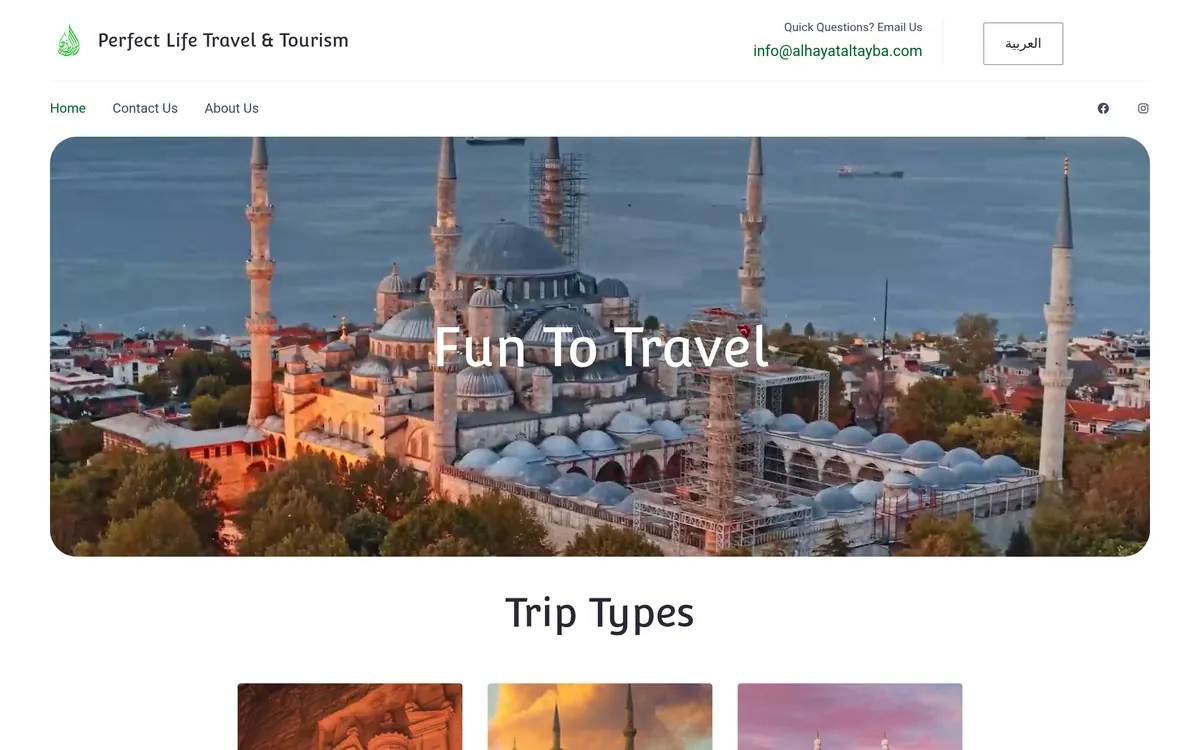 Perfect Life Travel & Tourism homepage on desktop